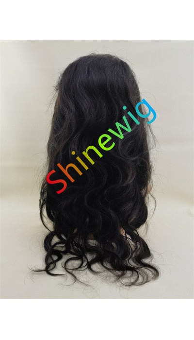 20inch Natural color body WAVY remy human hair natural lace frontal  wig from shinewig