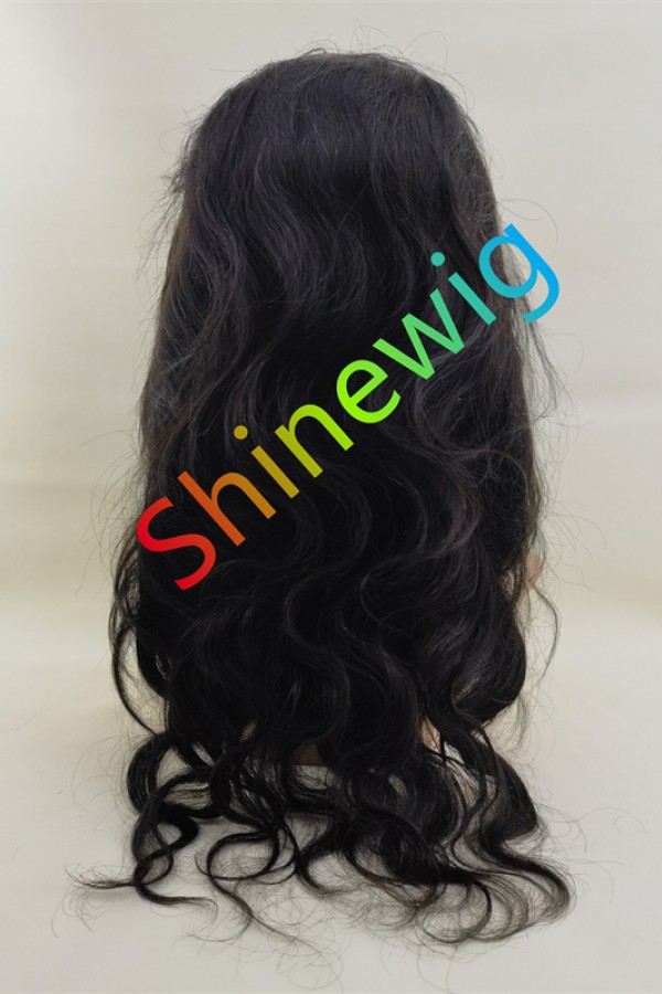 20inch Natural color body WAVY remy human hair natural lace frontal  wig from shinewig