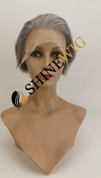 PIXIE style gray white color lace front wig from shinewig