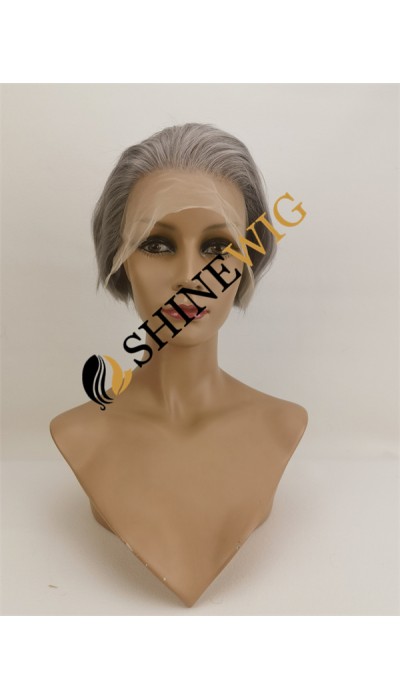 PIXIE style gray white color lace front wig from shinewig