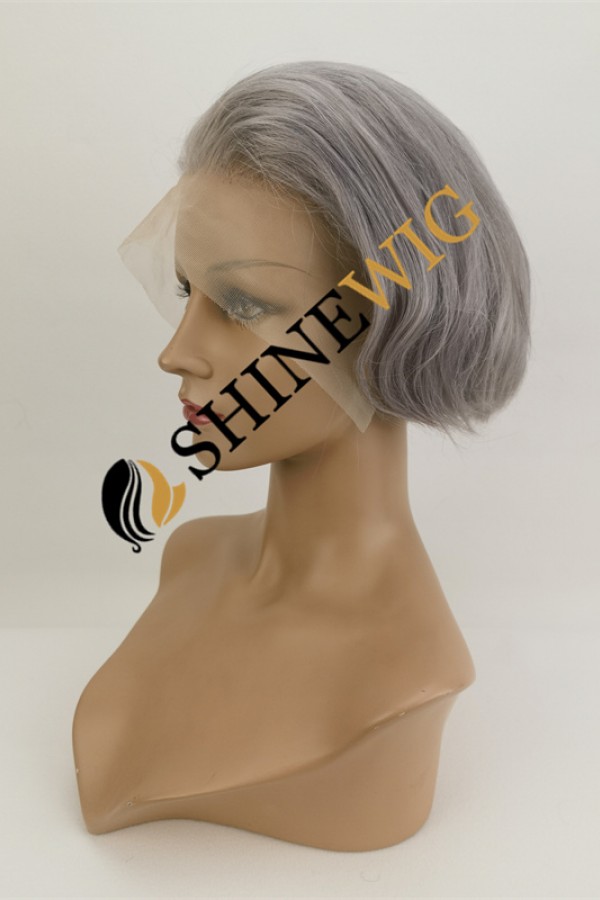 PIXIE style gray white color lace front wig from shinewig