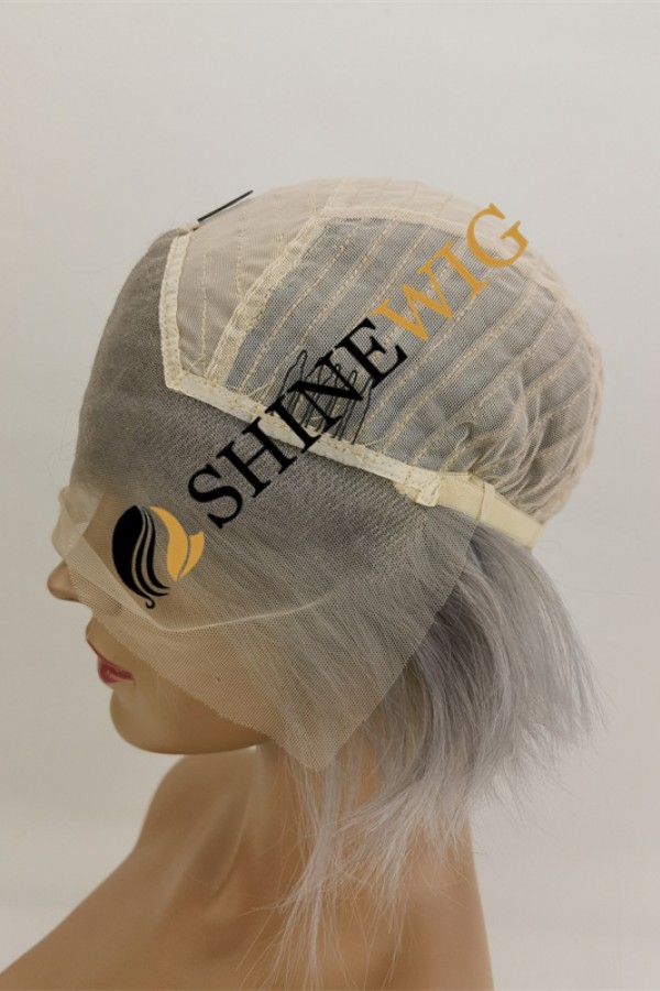 PIXIE style gray white color lace front wig from shinewig