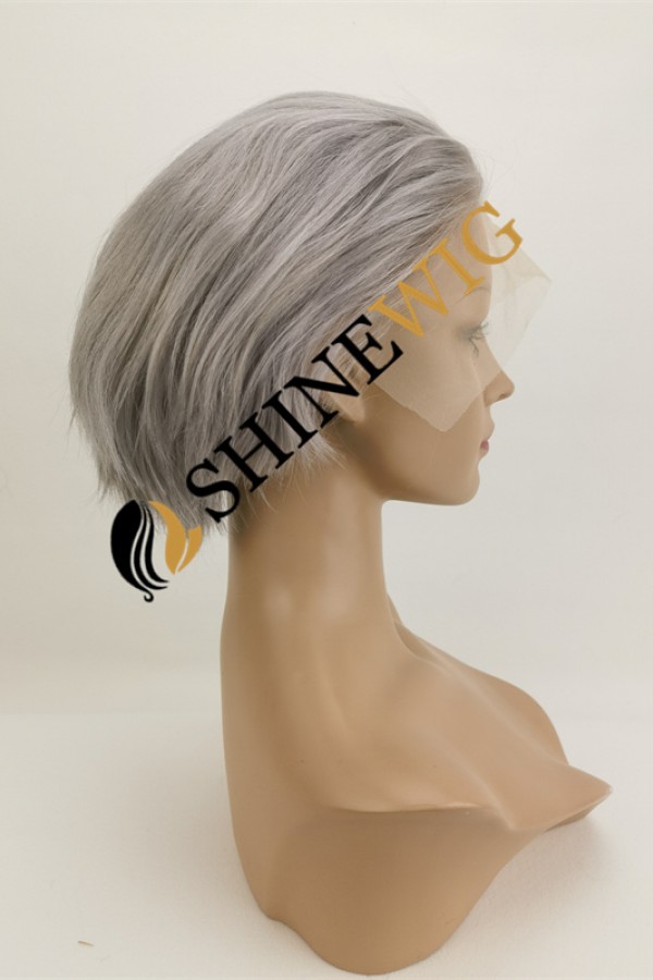 PIXIE style gray white color lace front wig from shinewig