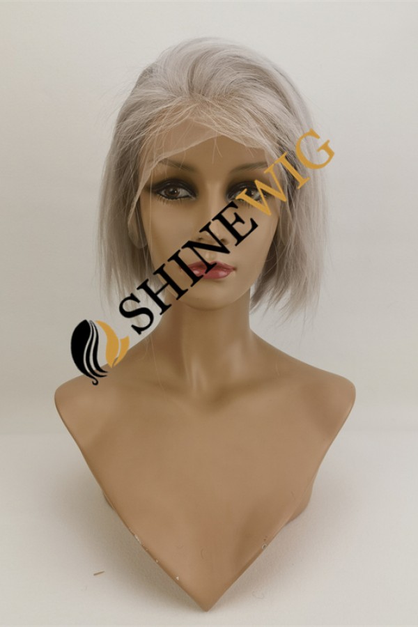 PIXIE style light gray white color lace front wig from shinewig