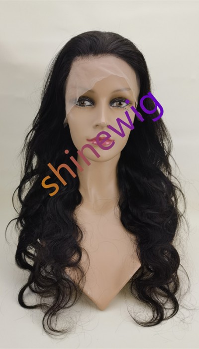 22inch natural color body wave remy human hair natural lace frontal  wig from shinewig