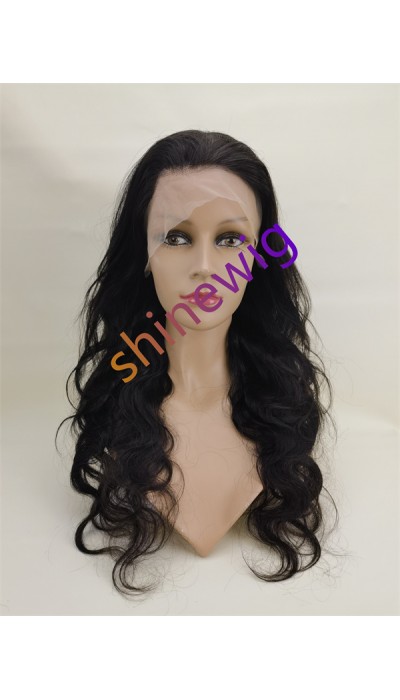 22inch natural color body wave remy human hair natural lace frontal  wig from shinewig