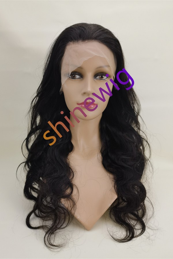 22inch natural color body wave remy human hair natural lace frontal  wig from shinewig