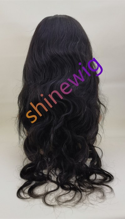 22inch natural color body wave remy human hair natural lace frontal  wig from shinewig