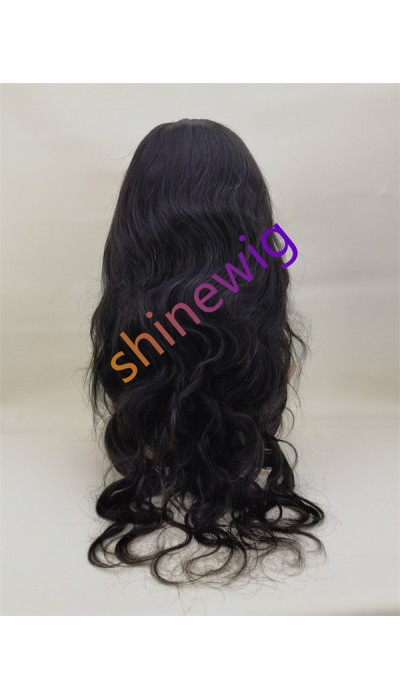 22inch natural color body wave remy human hair natural lace frontal  wig from shinewig