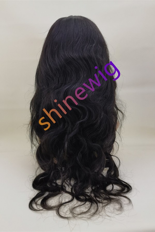 22inch natural color body wave remy human hair natural lace frontal  wig from shinewig