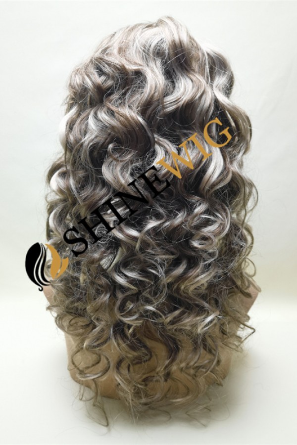 18inch highlight blonde color curly remy human hair natural lace front  wig from shinewig
