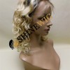 18inch ombre blonde color curly remy human hair natural lace front  wig from shinewig