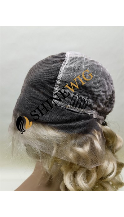 18inch ombre blonde color curly remy human hair natural lace front  wig from shinewig