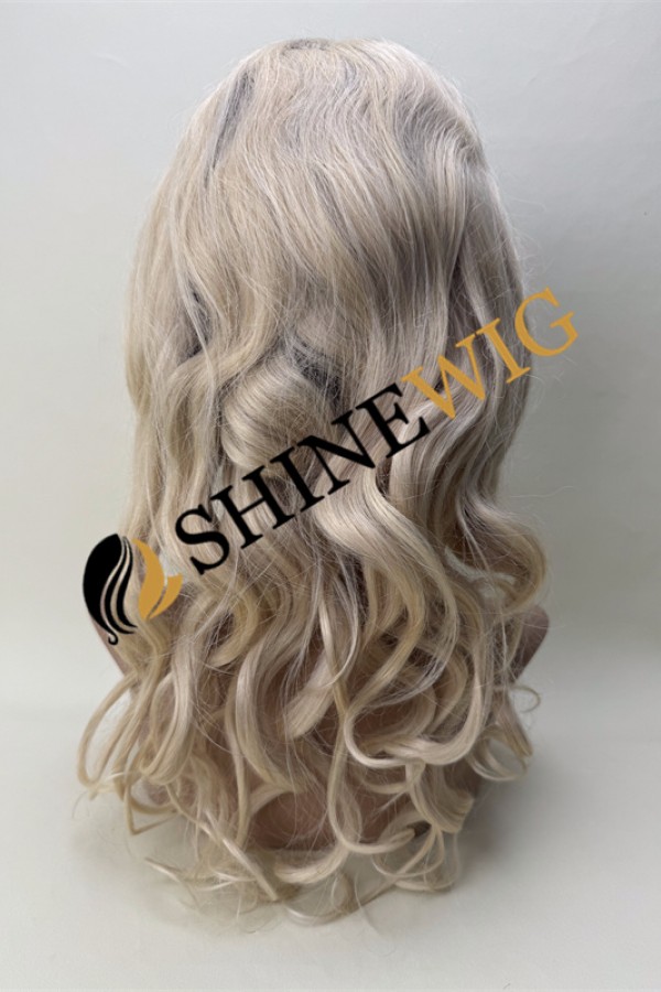 18inch ombre blonde color curly remy human hair natural lace front  wig from shinewig