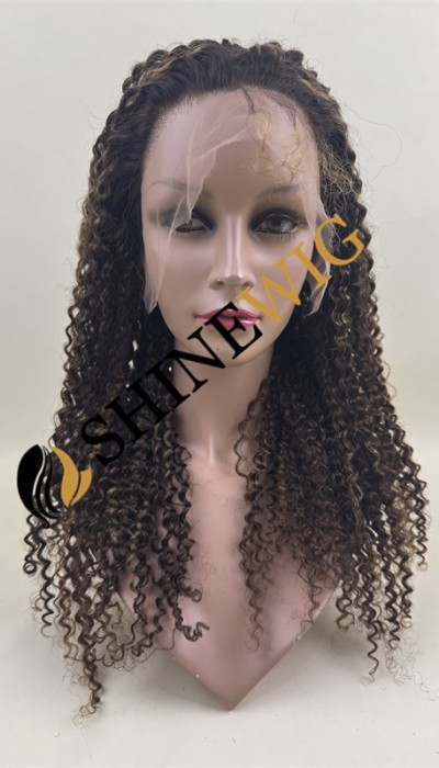 18inch PIANO COLOR streak color curly remy human hair natural lace front  wig from shinewig