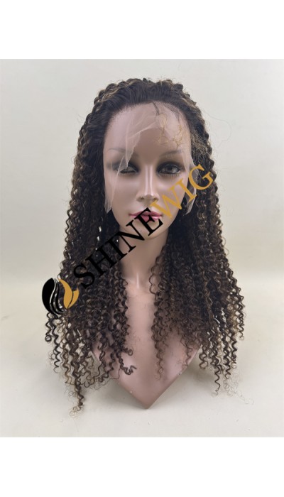 18inch PIANO COLOR streak color curly remy human hair natural lace front  wig from shinewig