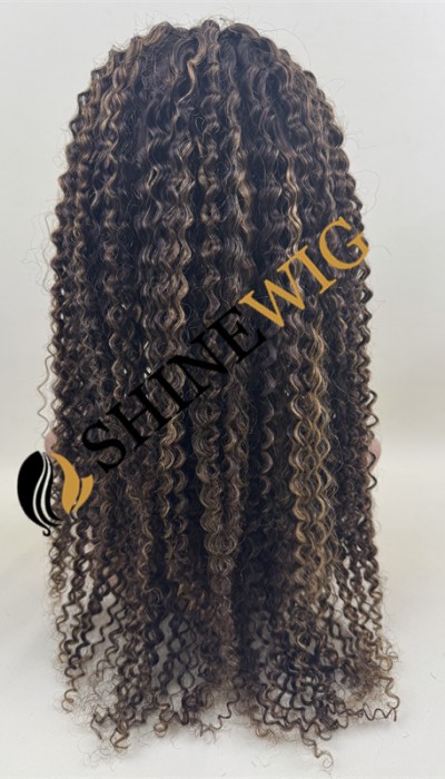 18inch PIANO COLOR streak color curly remy human hair natural lace front  wig from shinewig