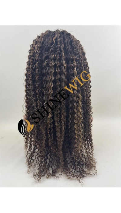 18inch PIANO COLOR streak color curly remy human hair natural lace front  wig from shinewig