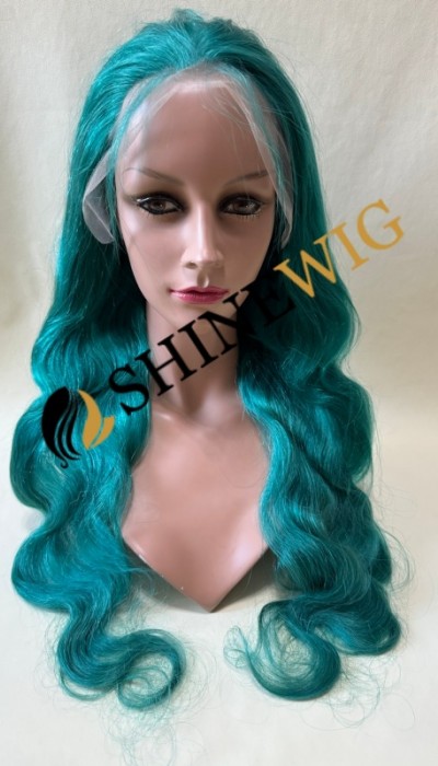 22inch green color body wave  remy hair lace front  wig  from shinewig