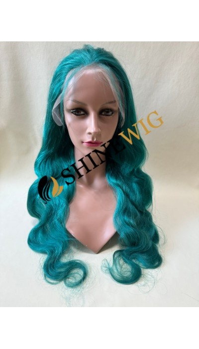 22inch green color body wave  remy hair lace front  wig  from shinewig