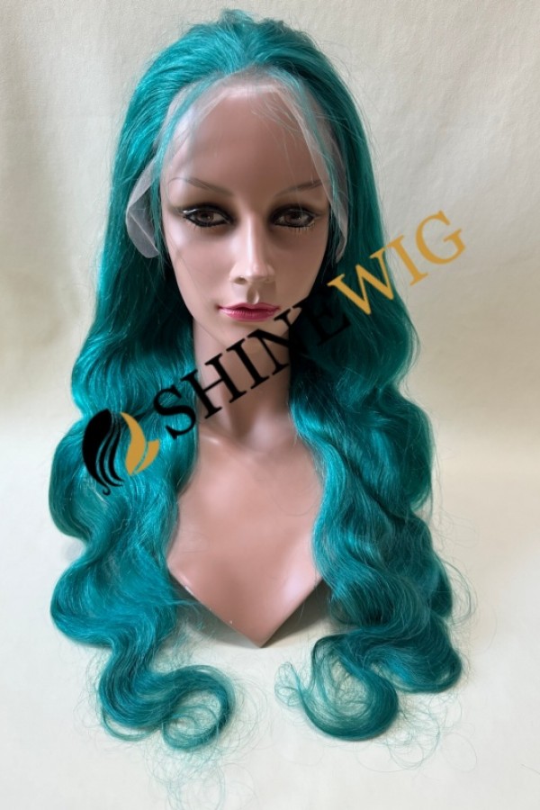 22inch green color body wave  remy hair lace front  wig  from shinewig
