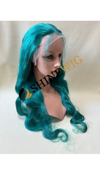 26inch green color body wave  remy hair lace front  wig  from shinewig