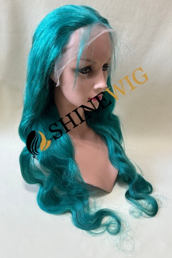22inch green color body wave  remy hair lace front  wig  from shinewig