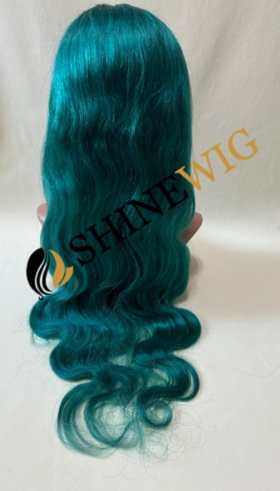 22inch green color body wave  remy hair lace front  wig  from shinewig