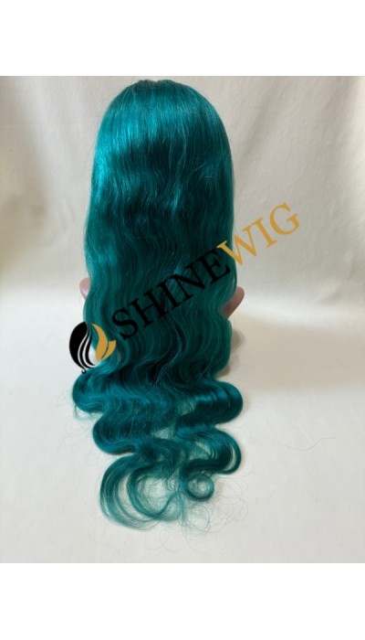 22inch green color body wave  remy hair lace front  wig  from shinewig