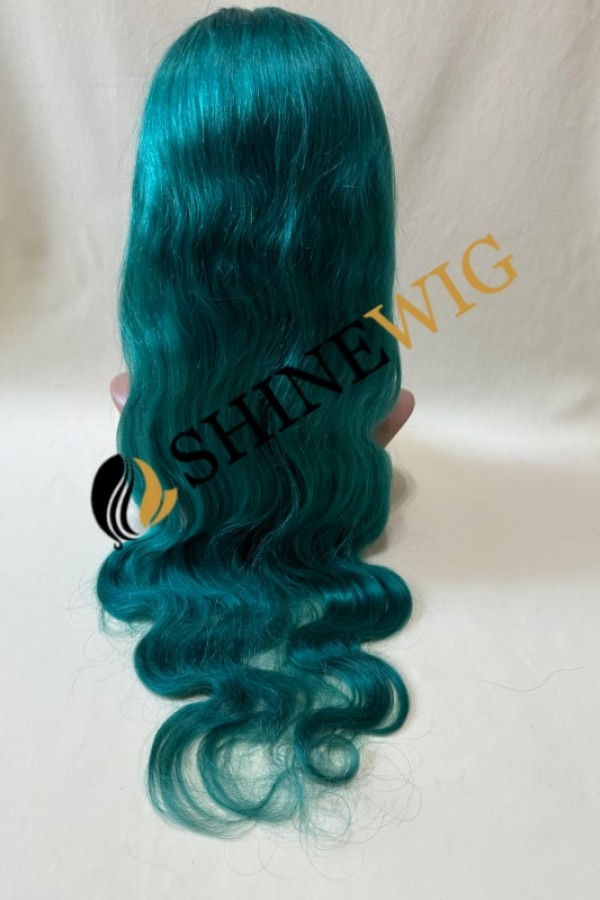 22inch green color body wave  remy hair lace front  wig  from shinewig
