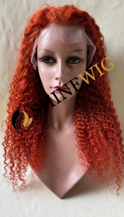 18inch Red COLOR  curly remy human hair natural lace front  wig from shinewig