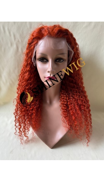 18inch Red COLOR  curly remy human hair natural lace front  wig from shinewig