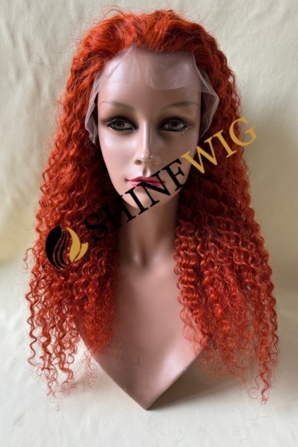 18inch Red COLOR  curly remy human hair natural lace front  wig from shinewig