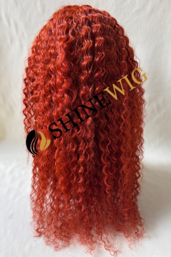 18inch Red COLOR  curly remy human hair natural lace front  wig from shinewig