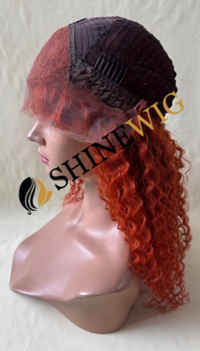 18inch Red COLOR  curly remy human hair natural lace front  wig from shinewig