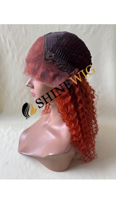 18inch Red COLOR  curly remy human hair natural lace front  wig from shinewig