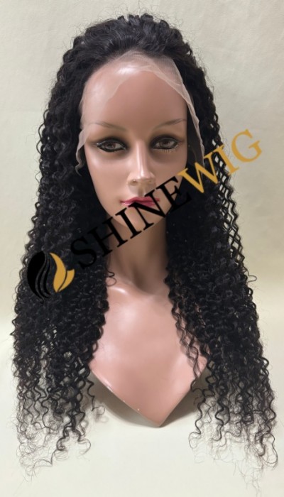 22inch natural color curly remy human hair natural lace frontal  wig from shinewig