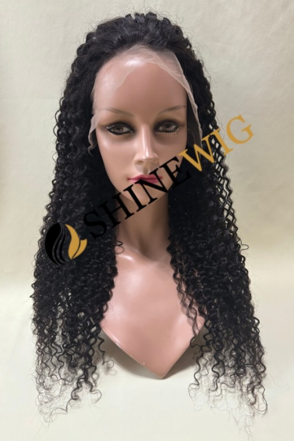 22inch natural color curly remy human hair natural lace frontal  wig from shinewig