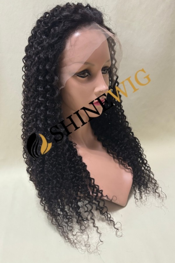 22inch natural color curly remy human hair natural lace frontal  wig from shinewig
