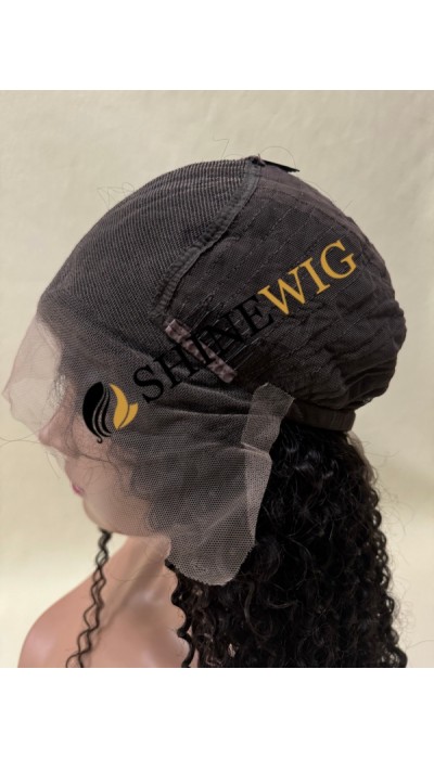 22inch natural color curly remy human hair natural lace frontal  wig from shinewig