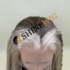 16inch wavy  brown and gray color remy human hair natural HD lace front wig from shinewig