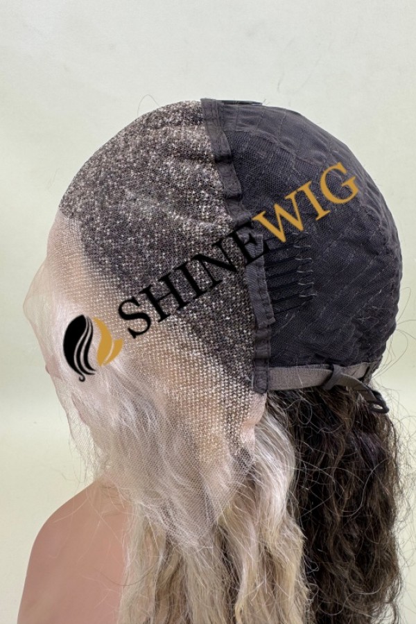 16inch wavy  brown and gray color remy human hair natural HD lace front wig from shinewig