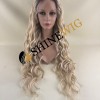 32inch Premium luxury Remy human hair fuller hair ends ombre dark roots balayage blonde color wavy HD lace front wig from shinewig