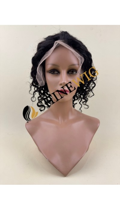10 inch 1B curly  remy human hair lace front wig from shinewig