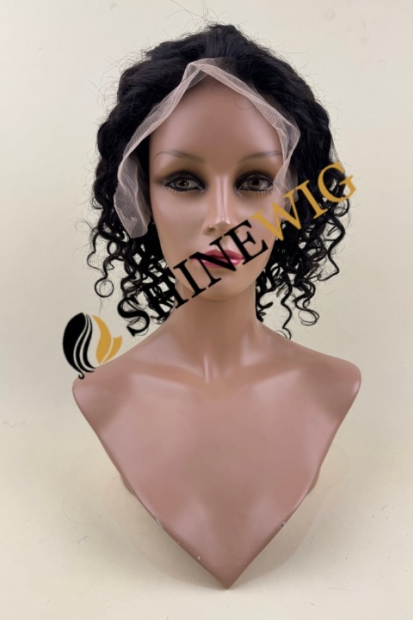 10 inch 1B curly  remy human hair lace front wig from shinewig
