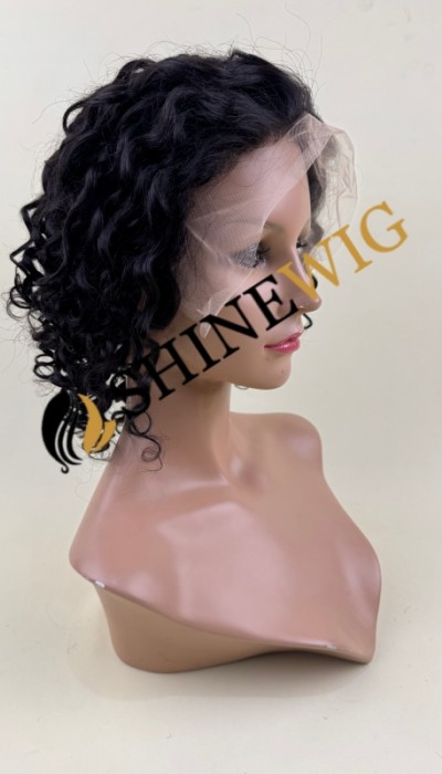 10 inch 1B curly  remy human hair lace front wig from shinewig