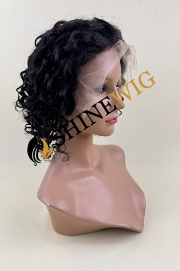 10 inch 1B curly  remy human hair lace front wig from shinewig