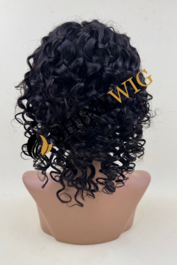 10 inch 1B curly  remy human hair lace front wig from shinewig
