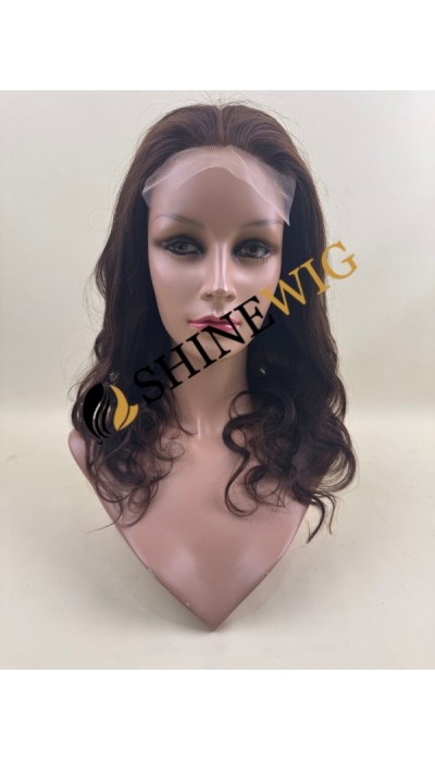 16inch brown COLOR body WAVY Chinese remy human hair natural silk top closure  wig