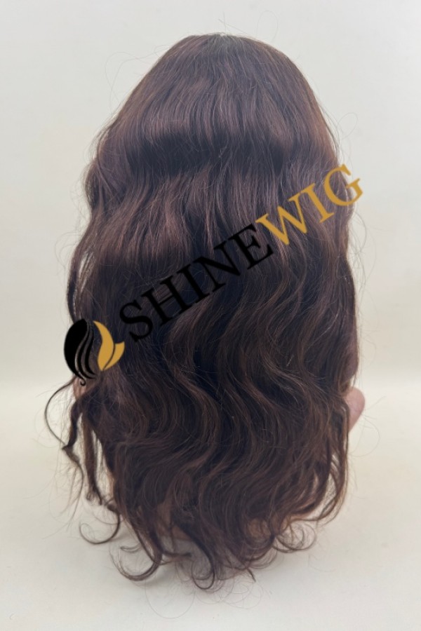16inch brown COLOR body WAVY Chinese remy human hair natural silk top closure  wig
